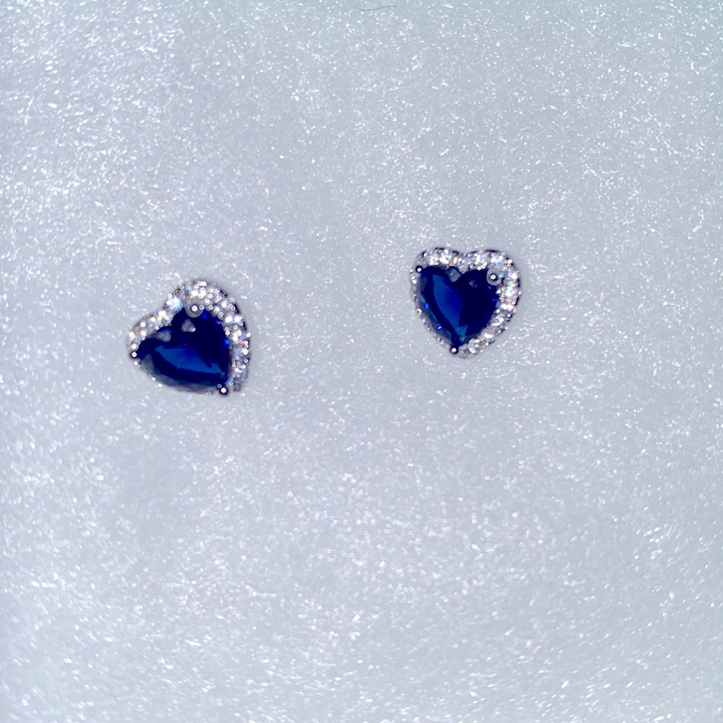 Blue Heart Cubic Zirconia Sterling Silver Stud Earrings 15$